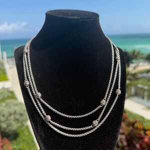 Judith Ripka 3 Strand 925 Sterling Silver Diamonique Triple Necklace Chain, 18”